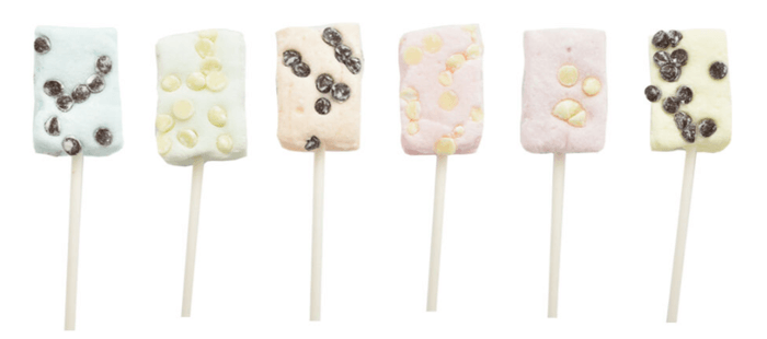 ジジーズデーで選べるマシュマロロリポップはこちらの6種類(品切れの場合はご了承ください)