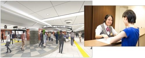 【左】リニューアル後の烏丸駅西改札口付近のイメージ 【右】観光案内業務のイメージ