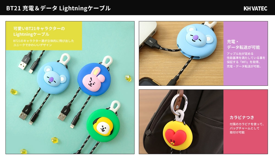 BT21 バッグチャーム風ライトニングケーブル 特長