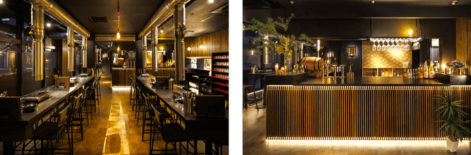 【屋内フロア】テーブル席、【屋内フロア】バーカウンター