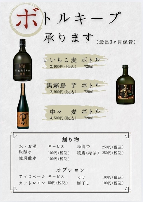 ボトルキープメニュー