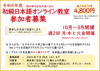 熊本在住の外国人向け初級日本語オンライン教室の開催に向けて 9月4日・18日に説明会を実施