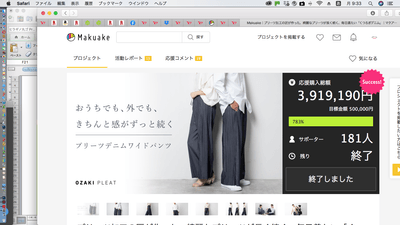 応援購入総額3,919,190円(目標達成率783%)
