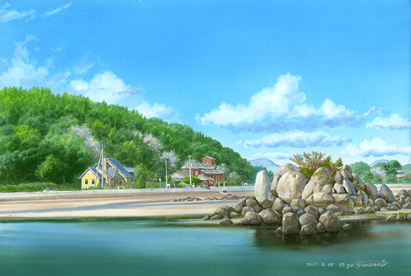 遠景の堂崎教会_山本二三_五島百景