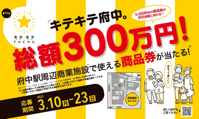 府中駅周辺の商業施設でお買い物をして商品券を当てよう！3月10日よりキテキテ府中★商品券キャンペーン2025開催！