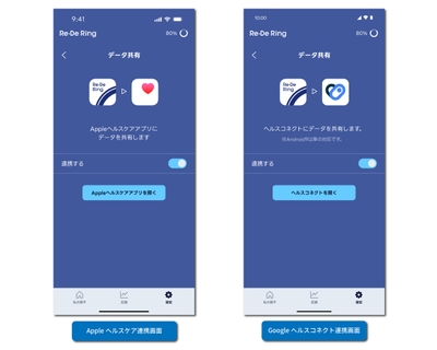 AppleヘルスケアおよびGoogleヘルスコネクト連携(画面イメージ)