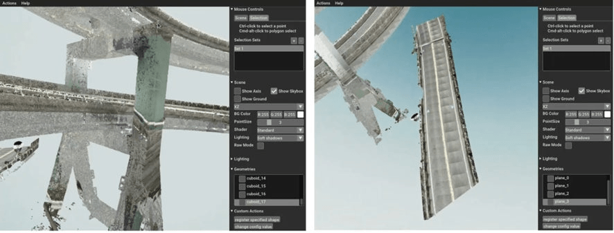 静岡県富士山南東部伊豆東部河津七滝ループ橋のMMS点群データを用いて半自動モデル化を実施 使用データ:VIRTUAL SHIZUOKA MMSデータ、©静岡県