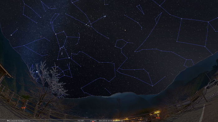 プラネタリウムで再現した川上村の景色と星空