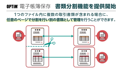 「OPTiM 電子帳簿保存」、1つのファイル内に複数の書類を含む PDFを分割する「書類分割機能」を提供開始