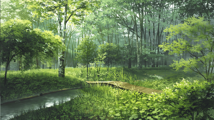 アニメ画:水辺も創出した森