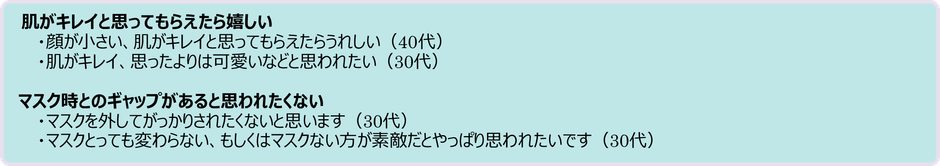  あなたは、自分がマスクを外す瞬間を人に見られていた場合、相手にどう思われたいですか。また、どう思われたくないですか