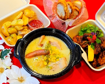 ケイジャンチキン&ゴロゴロ野菜のコーンスープ
