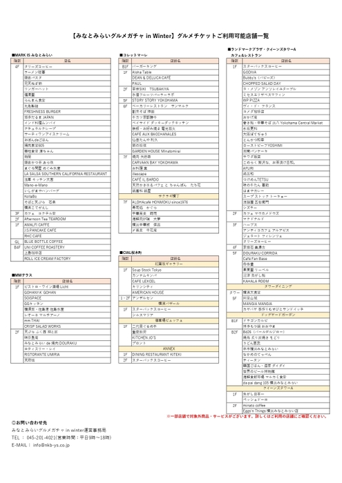 グルメチケット使用可能店舗一覧