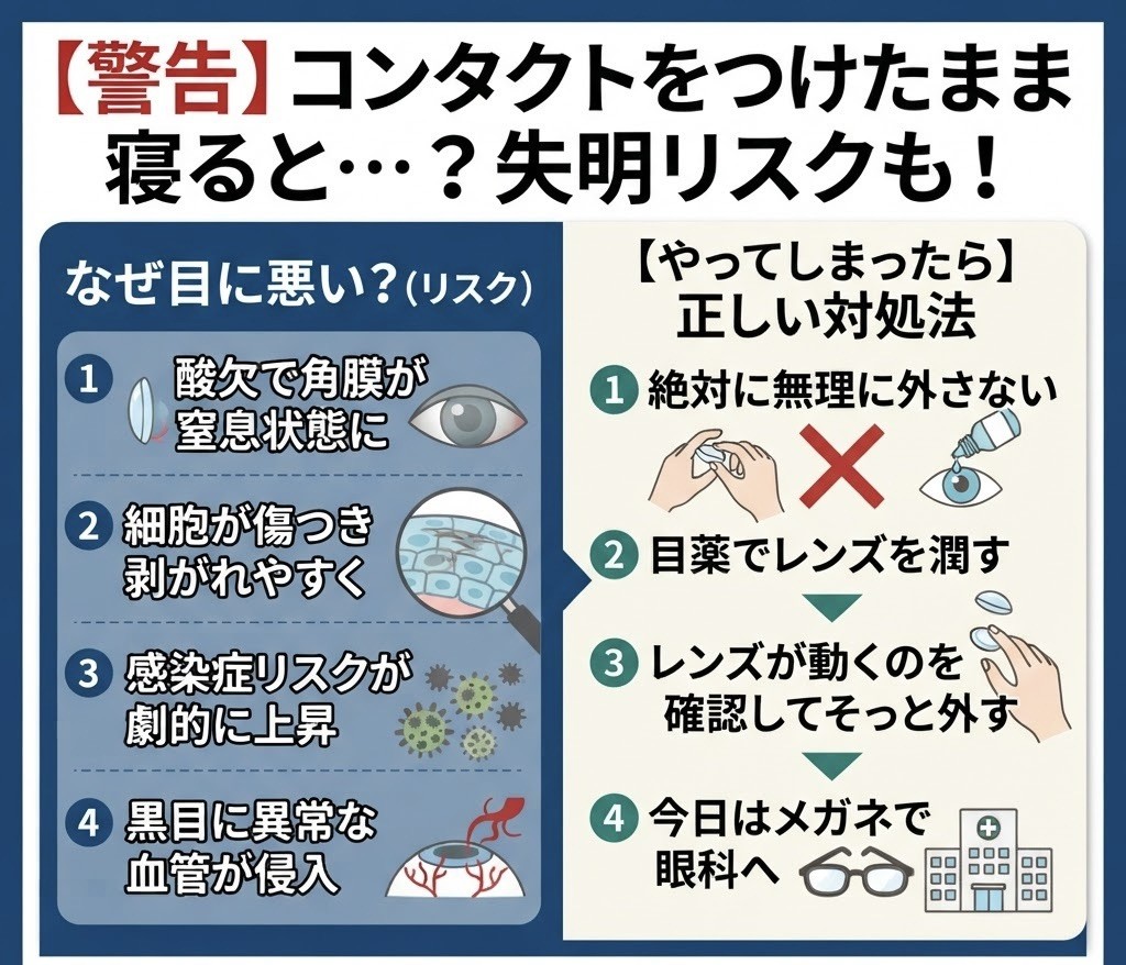 コンタクトをつけたまま寝てはいけない本当の理由と、うっかり寝てしまったときの対処法