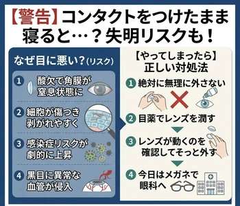 コンタクトをつけたまま寝てはいけない本当の理由と、うっかり寝てしまったときの対処法