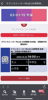 「タウンスニーカーPLUS24時間券」乗車券画面