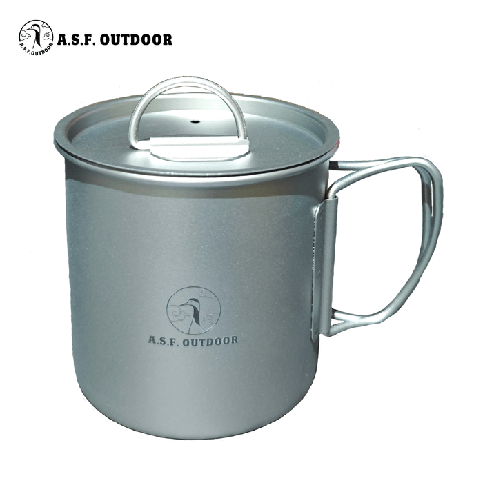 チタン製マグカップ 420ml 蓋付き  一層式  目盛り付き