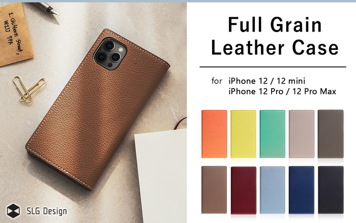 SLG Design、フルグレインレザーを贅沢に使用したiPhone12シリーズ専用手帳型ケース