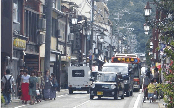現在の城崎温泉街中心道路の様子