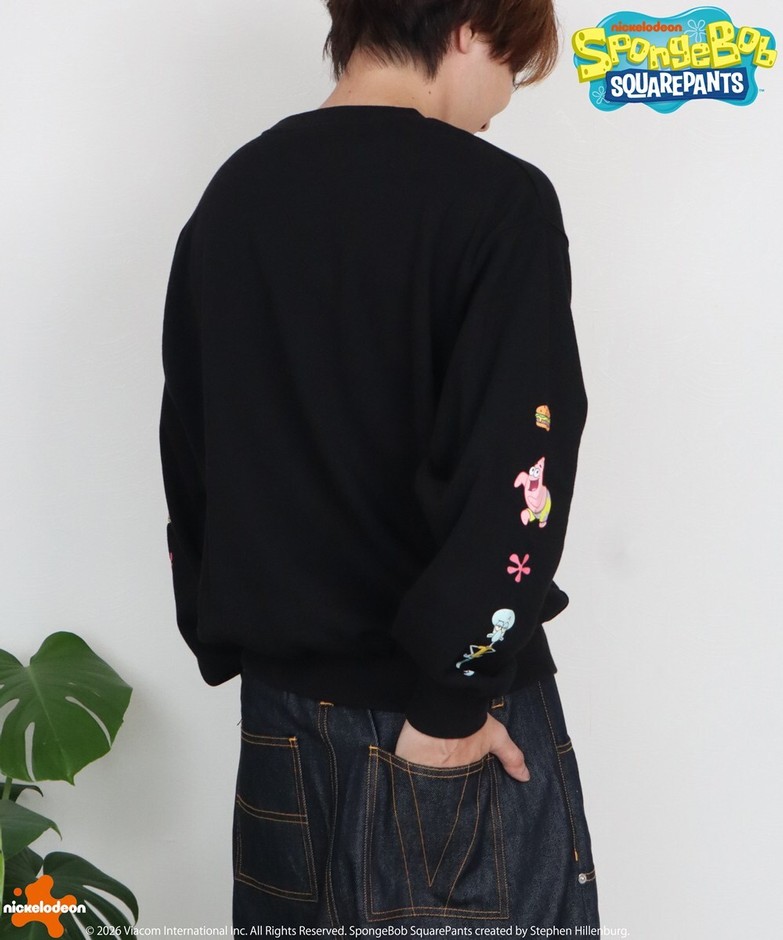 【スポンジ・ボブ】サガラ刺繍 袖プリントスウェット