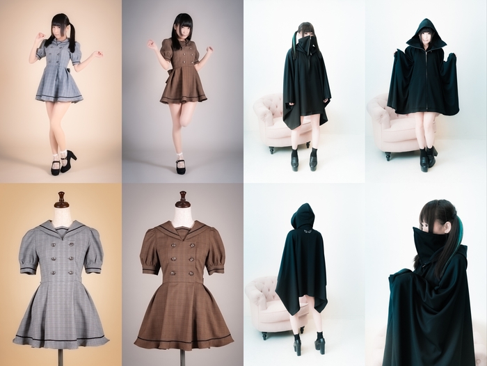 (左)「ふぃーゆ」ぷりゅむグレンチェックワンピース (右)「まるしぇ」ハイドフェイスジップアップパーカー