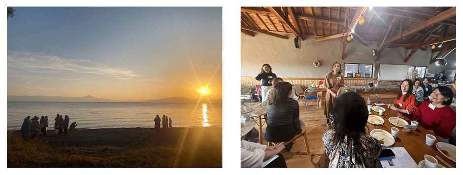 （左）琵琶湖越しの日の出 （右）「とても刺激を受けた」とのご感想が続出