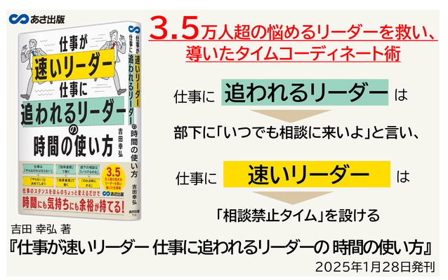 【3.5万人超の悩めるリーダーを救い、導いたタイムコーディネート術】吉田 幸弘 著『仕事が速いリーダー  仕事に追われるリーダーの  時間の使い方』2025年1月28日刊行