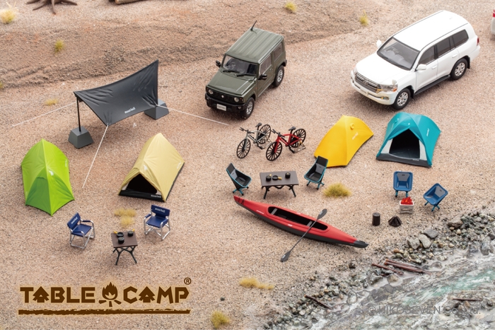 1/43 モンベル キャンプセット ステラリッジテント2&3 (イエロー) / (ターコイズ):サンプルジオラマ