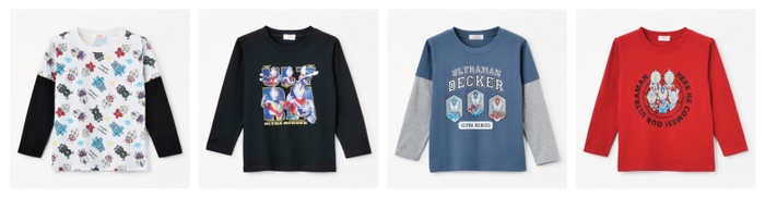 ウルトラディメンションカード付きキッズ長袖Tシャツ　※左から白・黒・くすみブルー・赤