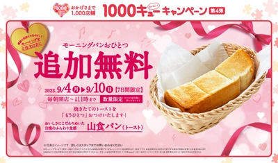 【コメダ珈琲店】1,000店舗キャンペーン第4弾　 9月4日(月)から9月10日(日)の7日間　 「モーニングパン追加無料キャンペーン」を実施！