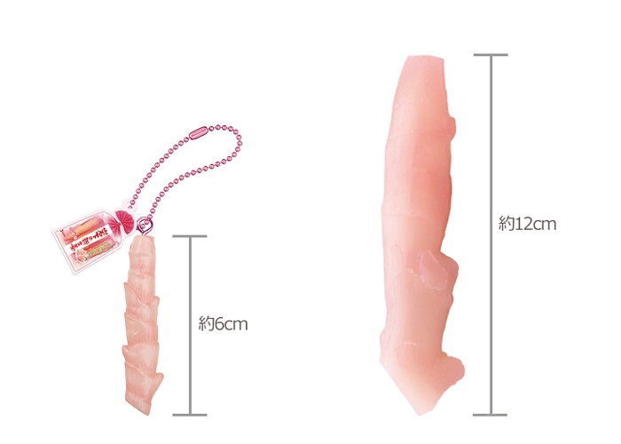 「岩下の新生姜 大1本」ミニチュアキーホルダーと実物サイズ比較