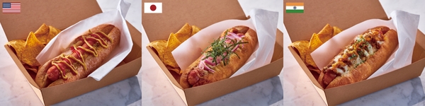 左から、ホットドッグ 500 円（税込 550 円）テリマヨドッグ 600 円（税込 660 円）カレーチーズドッグ 600 円（税込 660 円）