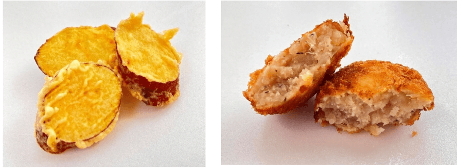 (左)三島甘藷てんぷら (右)三島甘藷みしまコロッケ
