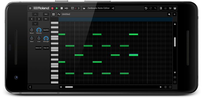 ゲーム感覚でメロディーを作ることができる「ノート・エディター」画面
