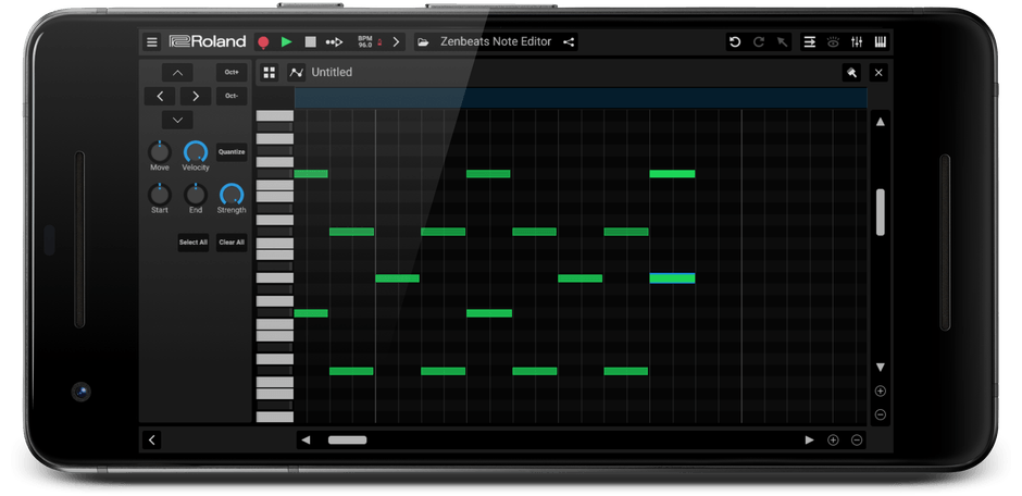 ゲーム感覚でメロディーを作ることができる「ノート・エディター」画面