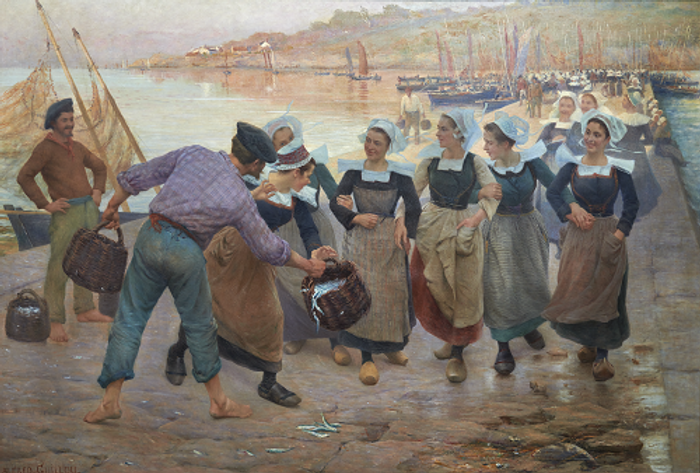 アルフレッド・ギユ《コンカルノーの鰯加工場で働く娘たち》1896年頃　油彩・カンヴァス