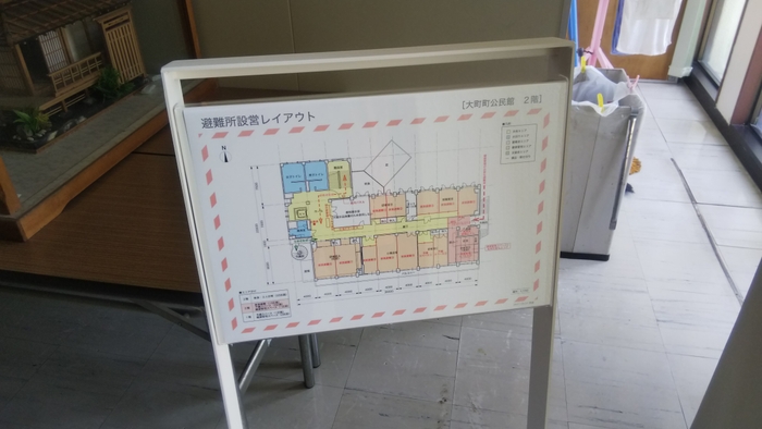 4月19日大町町公民館に設置した避難所設営レイアウト図