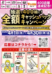 ヨシックスグループ【400店舗達成記念】 抽選で、何と飲食代金の全額をキャッシュバック！！