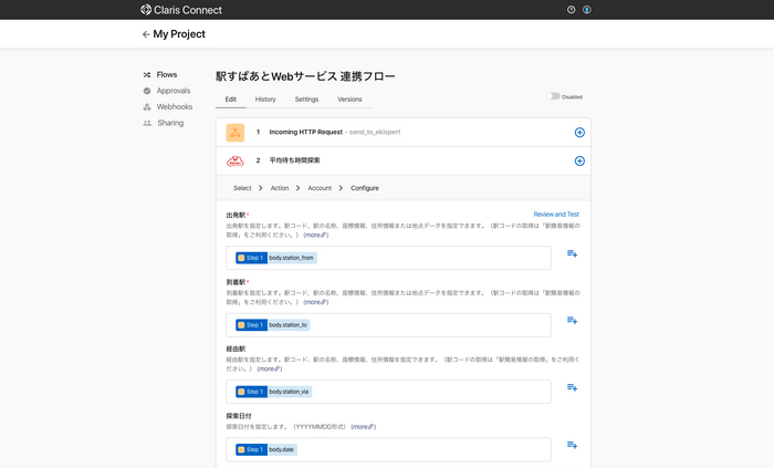 「Claris Connect」駅すぱあとコネクタの利用イメージ