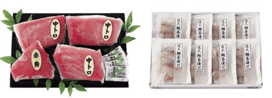 近大マグロセット(左)、近大鯛茶漬けセット(右)