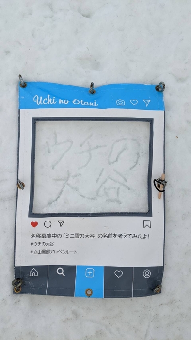 雪壁に来場者が考えた名称を書いてもらう