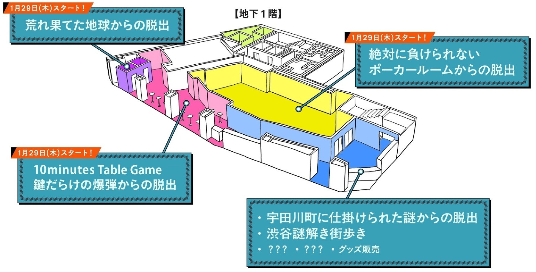 渋谷センター街からほど近いアクセス抜群の店舗がパワーアップ!明日1月29日(木)より3つの新作リアル脱出ゲームがスタート「リアル脱出ゲーム渋谷店」がパワーアップオープン!