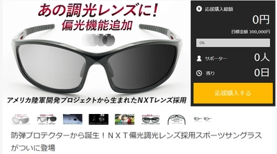 防弾プロテクターから誕生！NXT偏光調光レンズ採用 スポーツサングラスがついに誕生　 応援購入サイトMakuakeで5月20日 先行予約販売開始