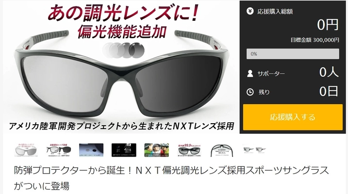 防弾プロテクターから誕生！NXT偏光調光レンズ採用 スポーツサングラスがついに誕生　 応援購入サイトMakuakeで5月20日 先行予約販売開始