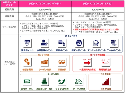 安価でスピーディーにポイントサービスを導入　 中堅企業向けパッケージ「ラビットパック」　 ポイント専門支援企業エムズコミュニケイト、 ピーカチ社と共同でリリース。 JCB社のPOICHIとの取次も開始