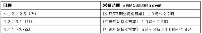 年末年始の特別営業