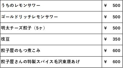 博多餃子舎603メニュー