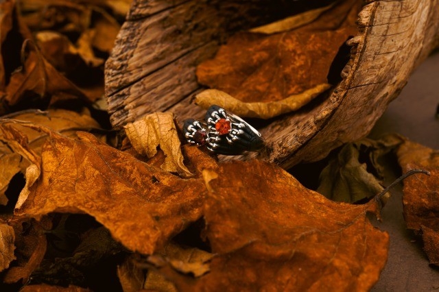 左：アスランリングｗ/ガーネット￥36,300(税込)  右：アスランリングｗ/ファイヤーオパール￥40,700(税込)