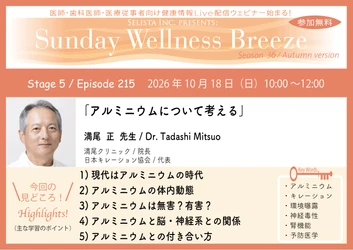 《医師・歯科医師・薬剤師向け》 無料オンラインセミナー10/18(日)朝10時開催 『アルミニウムについて考える』 満尾 正先生(満尾クリニック／院長)