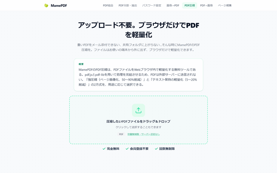 PDF圧縮・パスワード設定の画面1